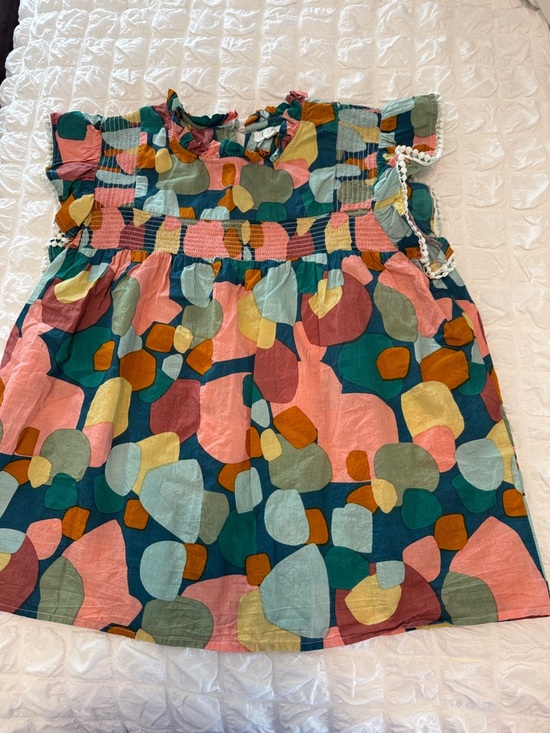 THML Other - THML Multicolor Abstract Smocked Dress in Teal, Pink & Mustard